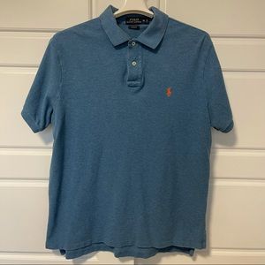 Ralph Lauren Men's Blue S/S Custom Fit Knit Polo Shirt Orange Pony Logo Size XL